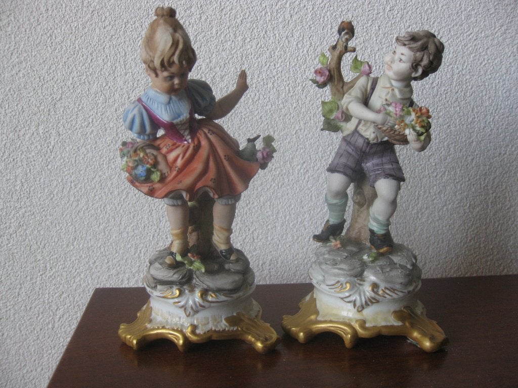 Stel Capodimonte beeldjes, hoogte 20 cm., Ophalen of Verzenden, Gebruikt, Mens
