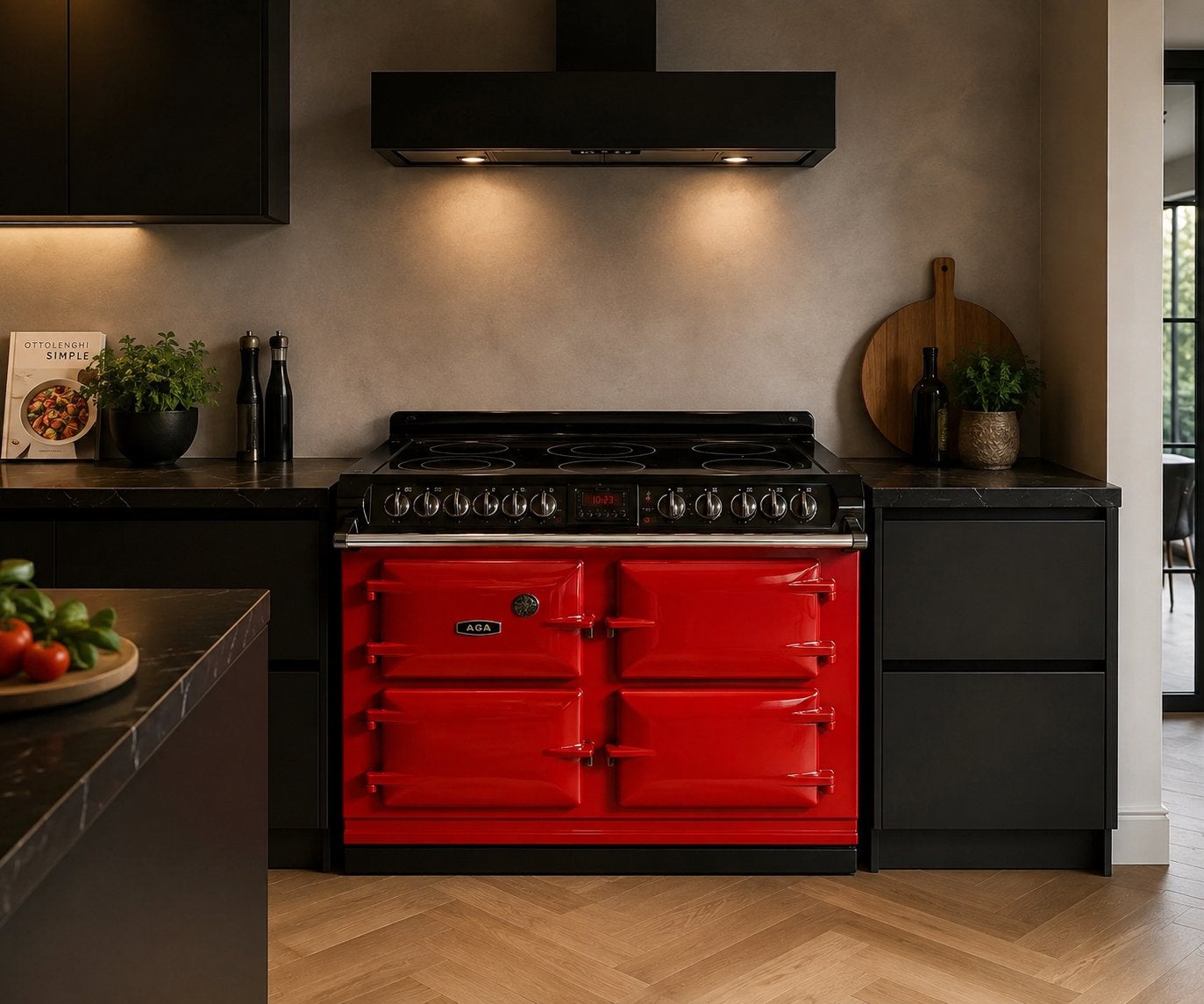 Aga fornuis met keramische kookplaat - Rood, Ophalen, 60 cm of meer, Keramisch, Grill