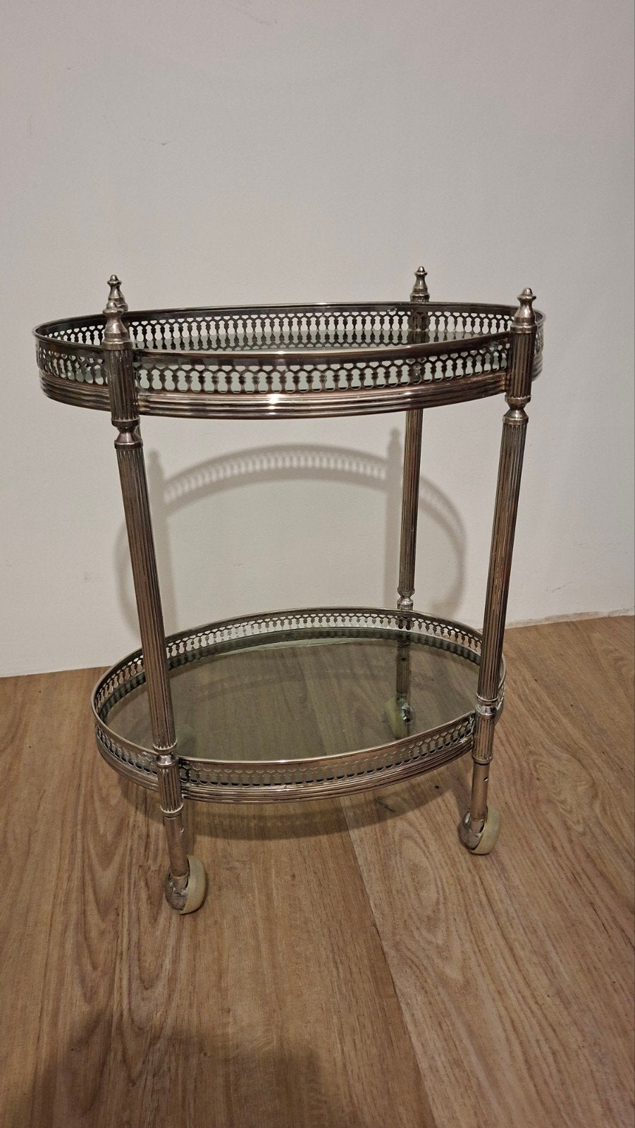 Vintage serveerwagen theewagen met glazen platen, Ophalen of Verzenden