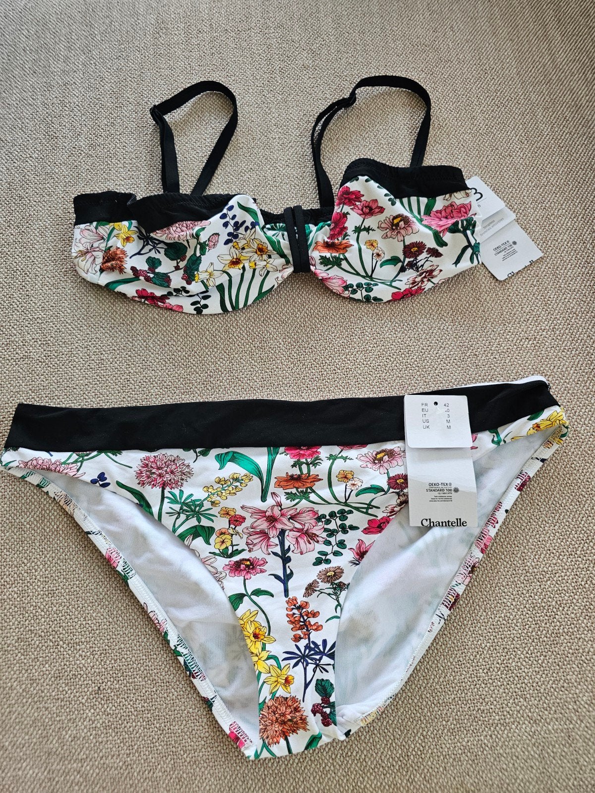Chantelle bikini set | Flowers Blooming | 40 / 85B, Kleding | Dames, Ophalen of Verzenden, Nieuw, Zwart, Bikini