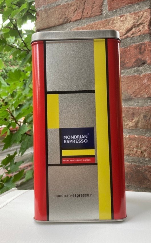 Mondriaan Espresso koffieblik van Beukenhorst Koffie, Ophalen, Meerkleurig, Zo goed als nieuw, Metaal