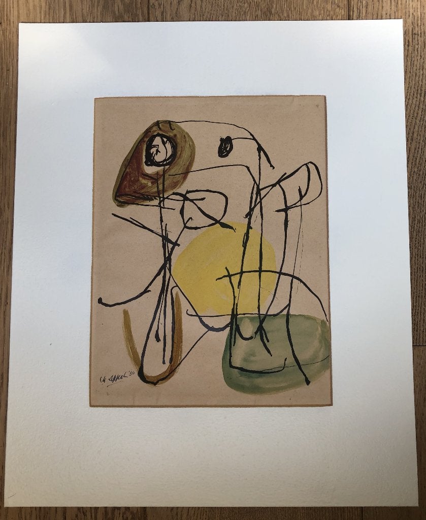 Karel Appel (1921-2006) Origineel en uniek werk "zaterdag", Ophalen, Abstract, Aquarel, Papier/karton