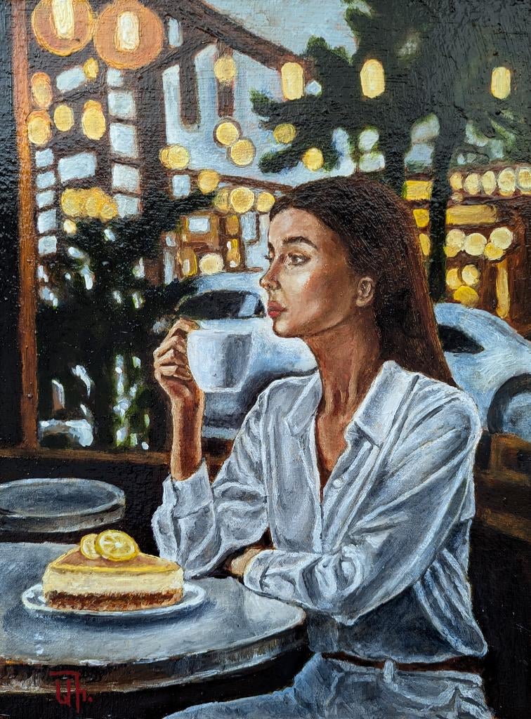 "In het café" Schilderij, Verzenden