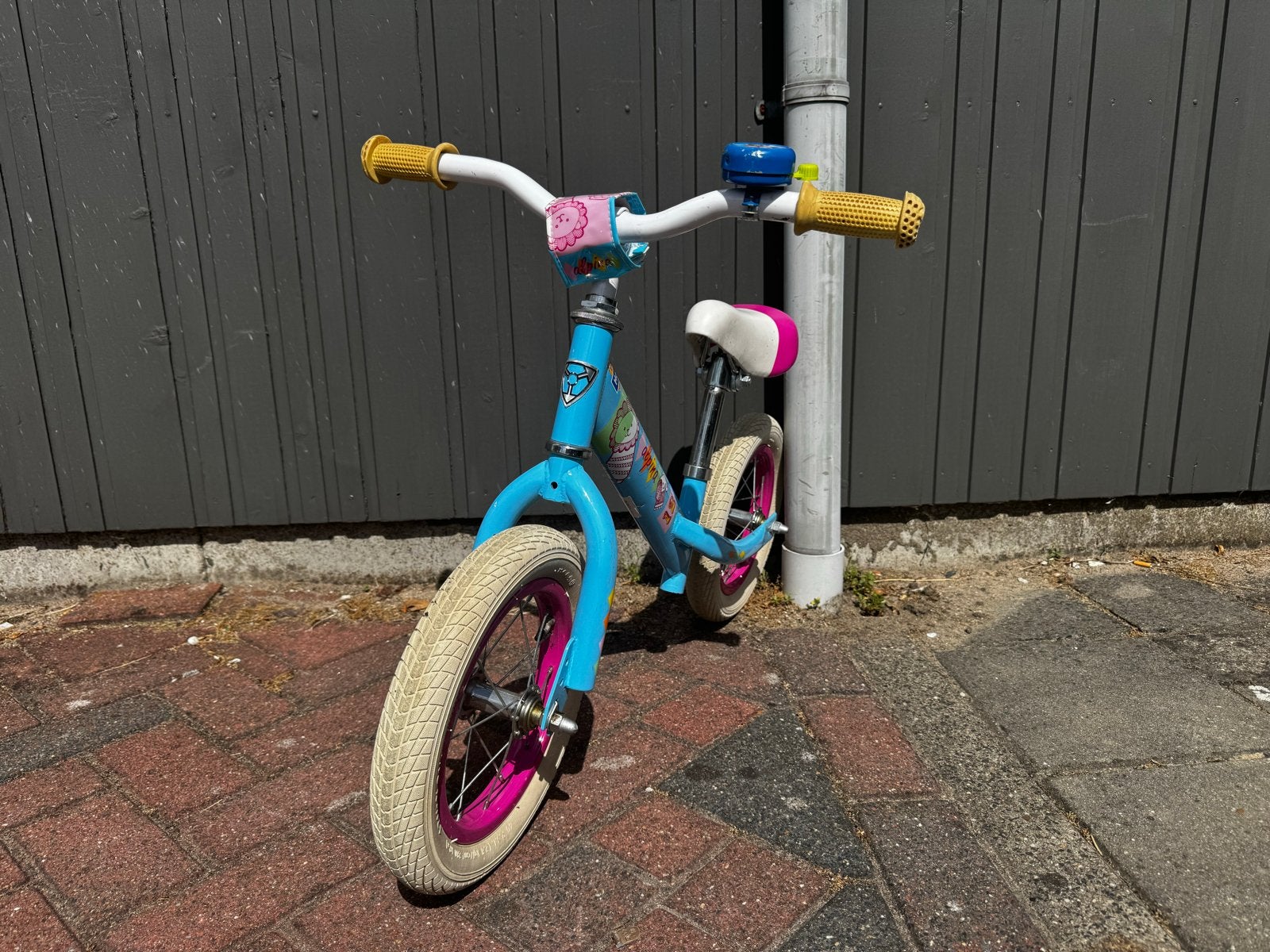 Alpina Frozen loopfiets - Blauw/Roze - 12 inch, Ophalen, Gebruikt, Minder dan 16 inch