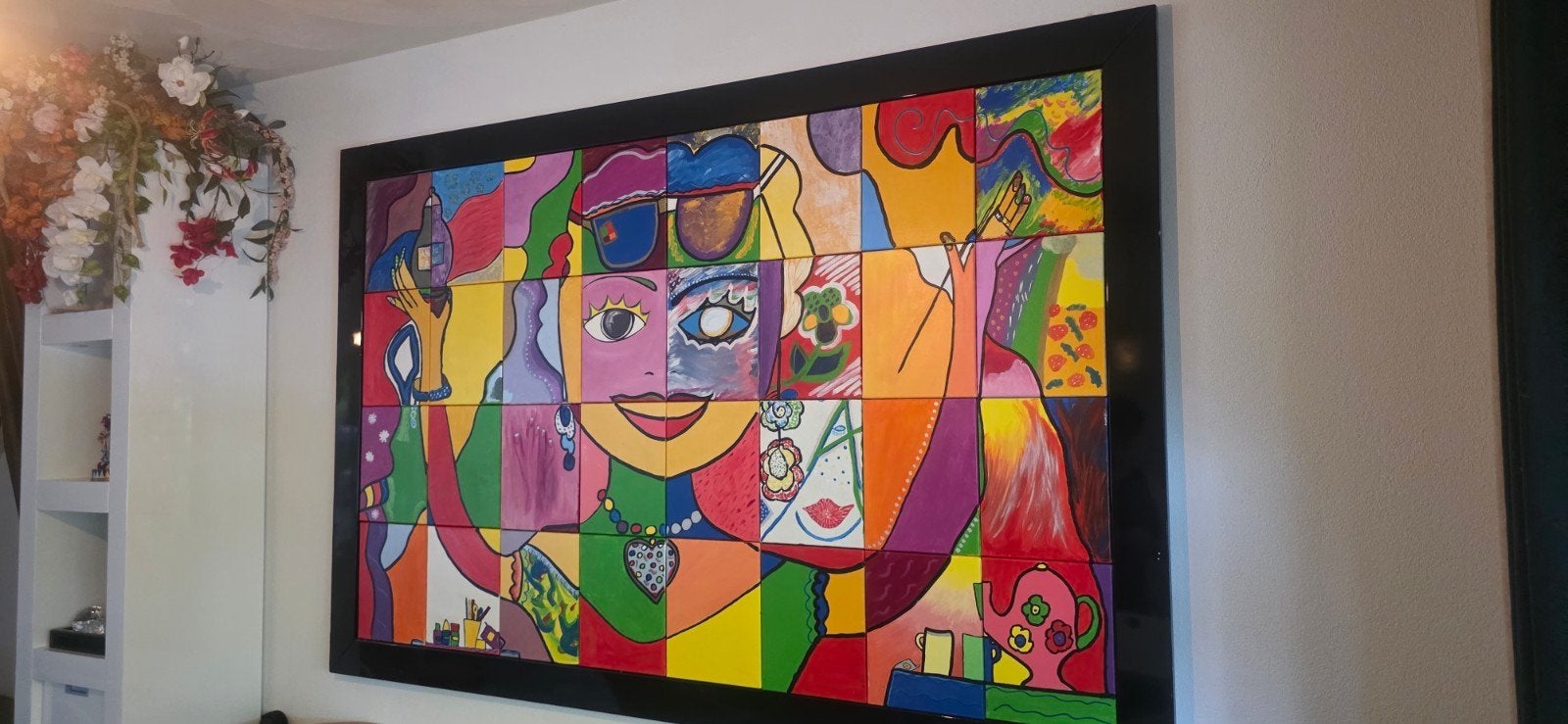 Handgeschilderde tekening van Jozien Broeren in zwarte lijst, Antiek en Kunst, Ophalen