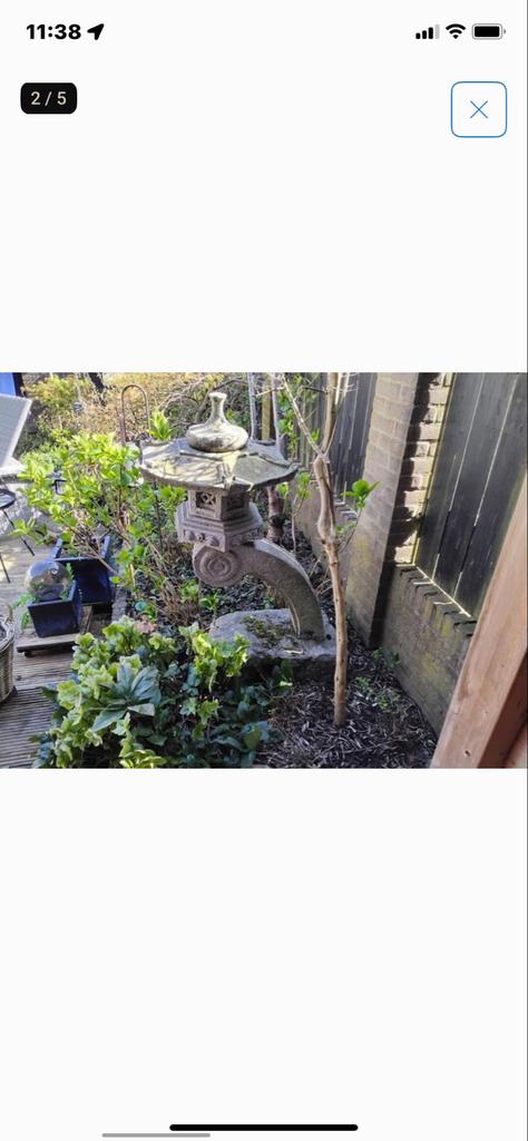 Japanse stenen lantaarn voor tuin of vijver, Tuin en Terras, Tuinbeelden, Ophalen, Gebruikt, Steen, Abstract beeld
