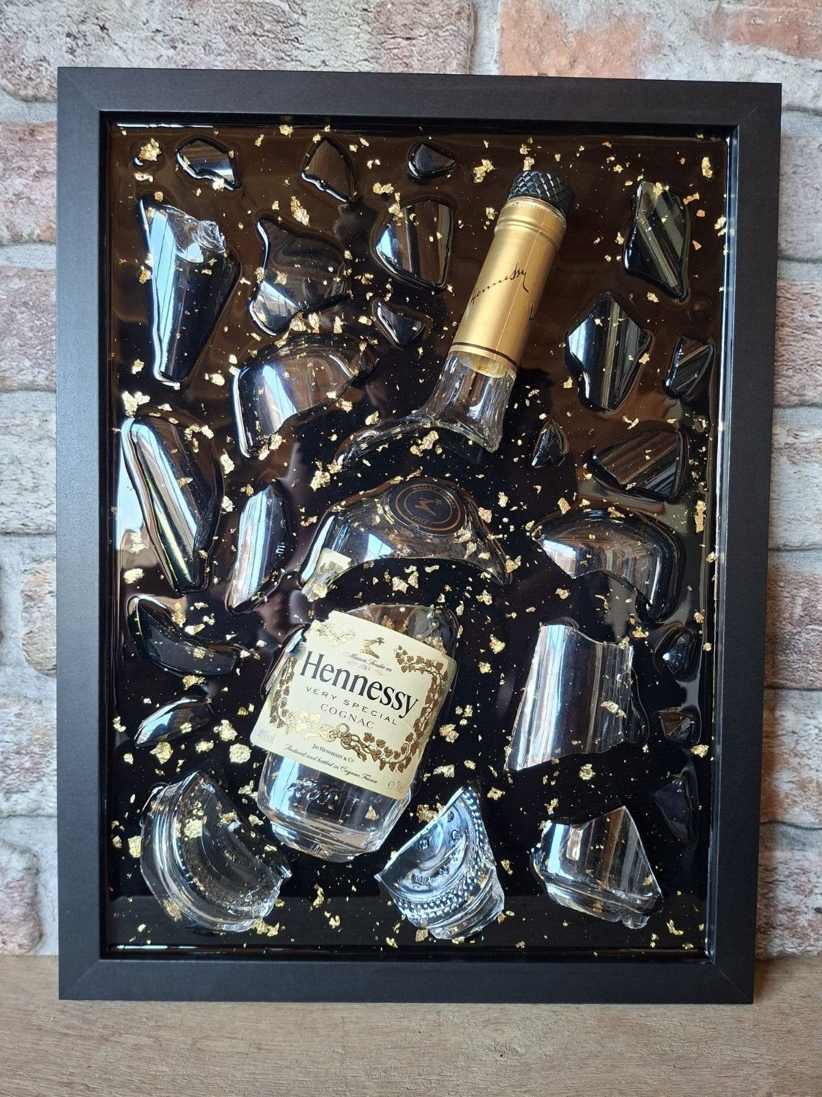 Hennessy fles verwerkt in een lijst 43x33 met Epoxy, Ophalen of Verzenden
