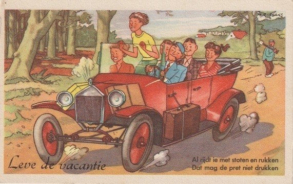 Getekend jaren 60 leve de vakantie/heb mijn wagen volgeladen, Verzamelen, Ansichtkaarten | Themakaarten, Verzenden, 1940 tot 1960