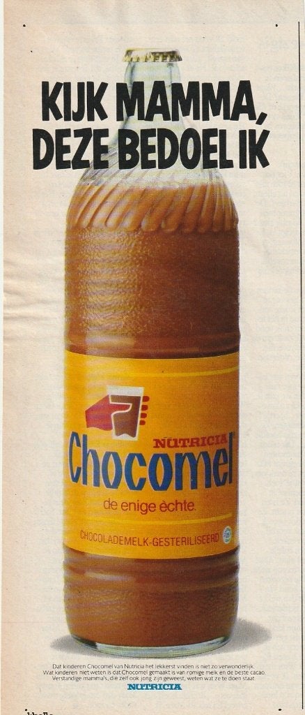Retro reclame 1983 Nutricia Chocomel fles deze bedoel ik, Verzenden, Overige typen