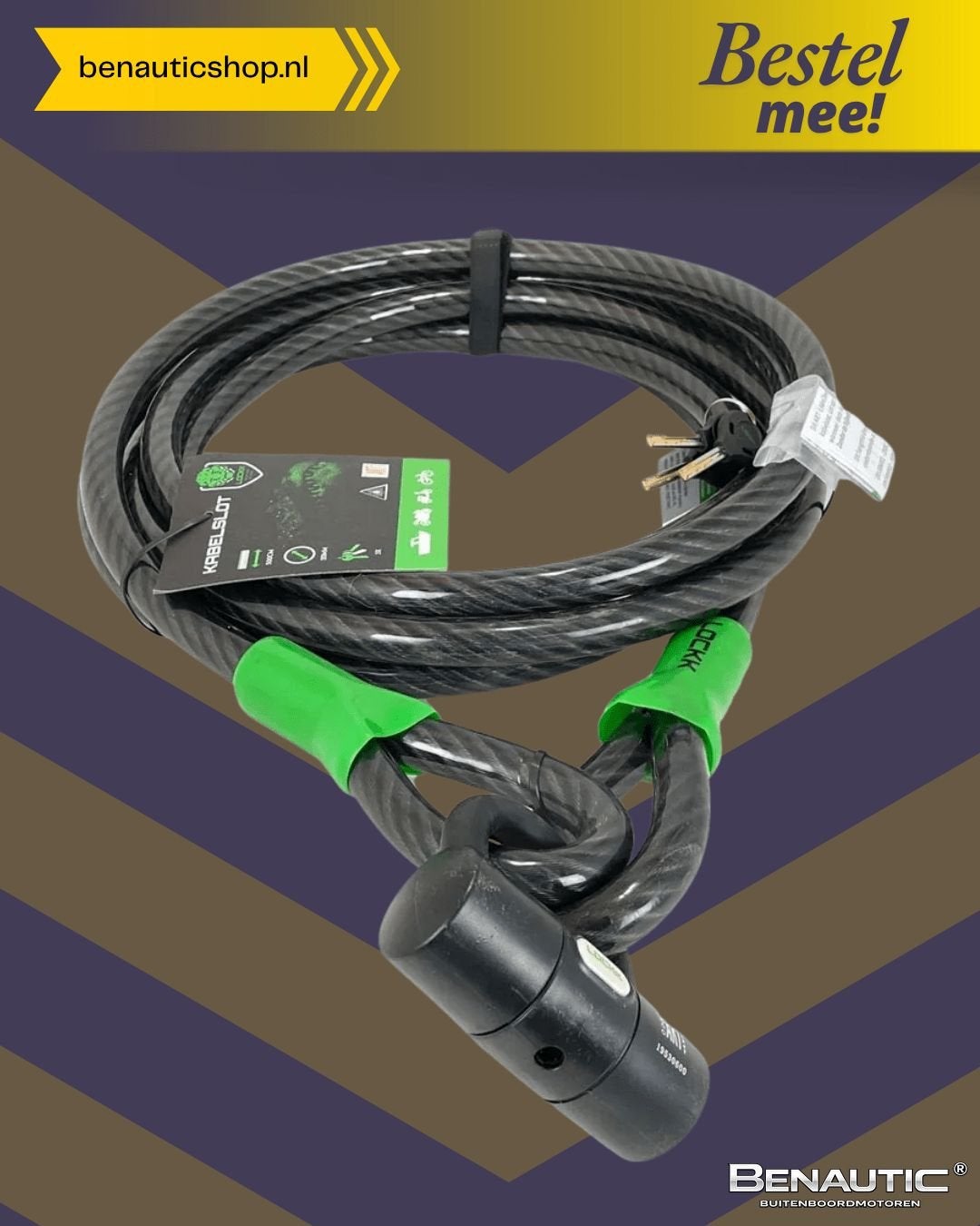Accessoire Lockk Kabelslot 5mtr 20mm ART-1 + Beugelslot, -, -, Nieuw, Ophalen of Verzenden