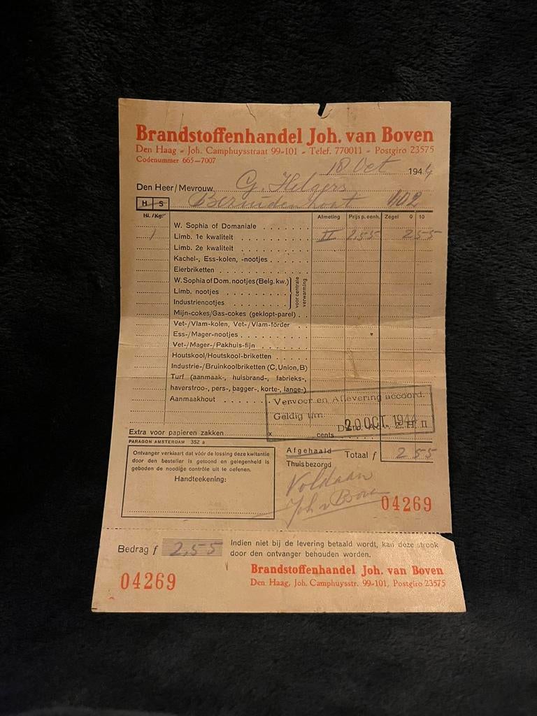 Rekening ww2, Verzamelen, Ophalen of Verzenden, Amerika