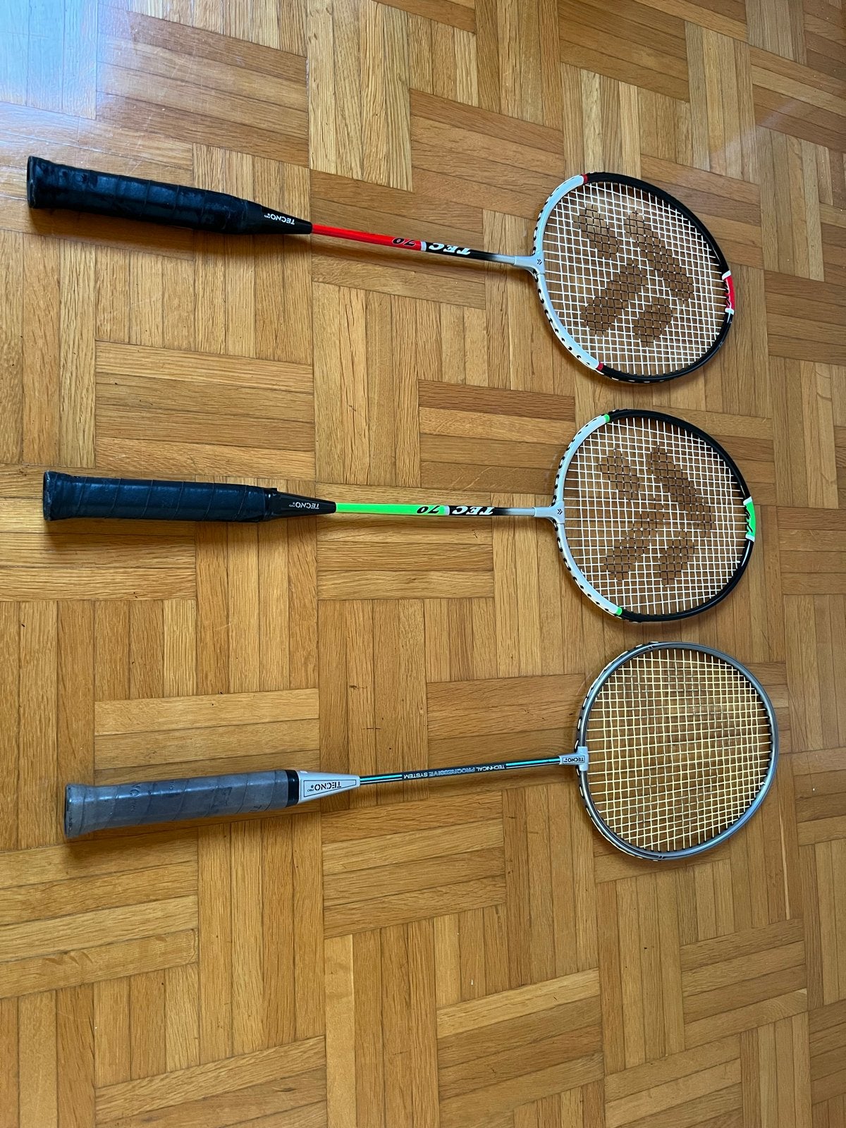 Drie Tecno Pro badminton rackets, Sport en Fitness, Ophalen of Verzenden, Gebruikt, Racket(s)