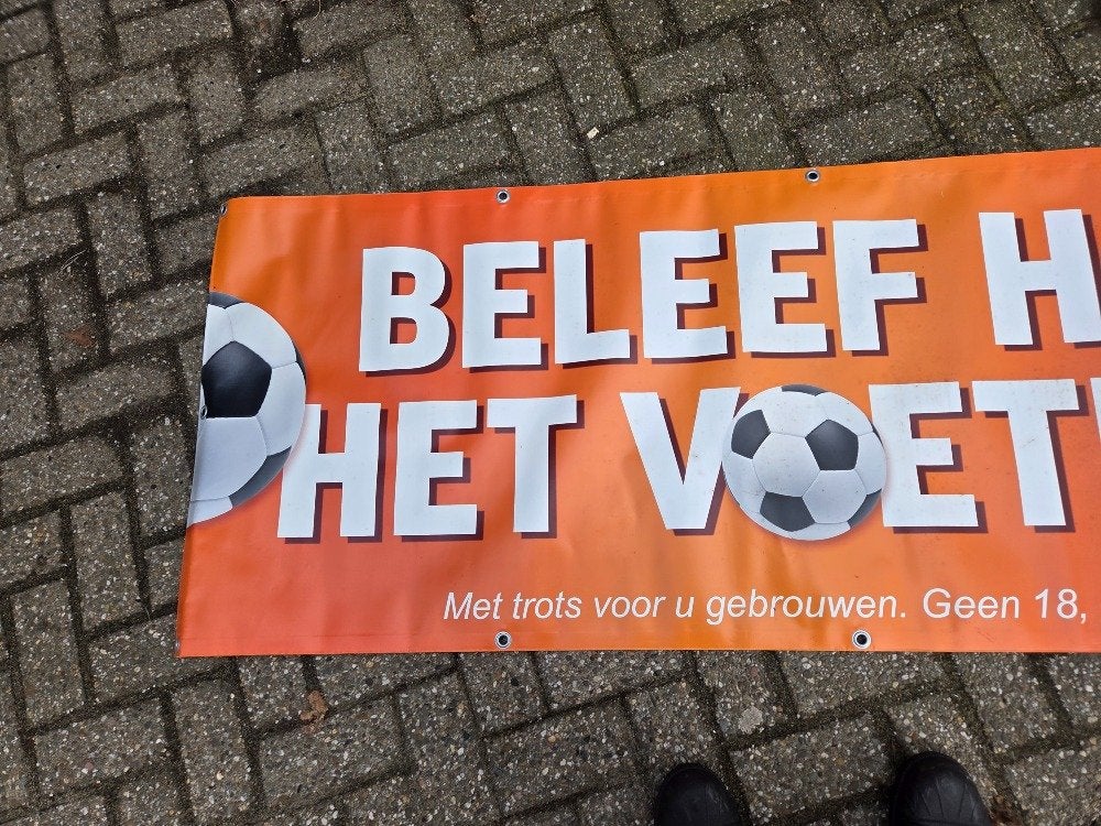 banner grolsch beleef voetbal, Verzamelen, Merken en Reclamevoorwerpen, Ophalen of Verzenden, 'T Olde Gre-j, Info@toldegrej.nl