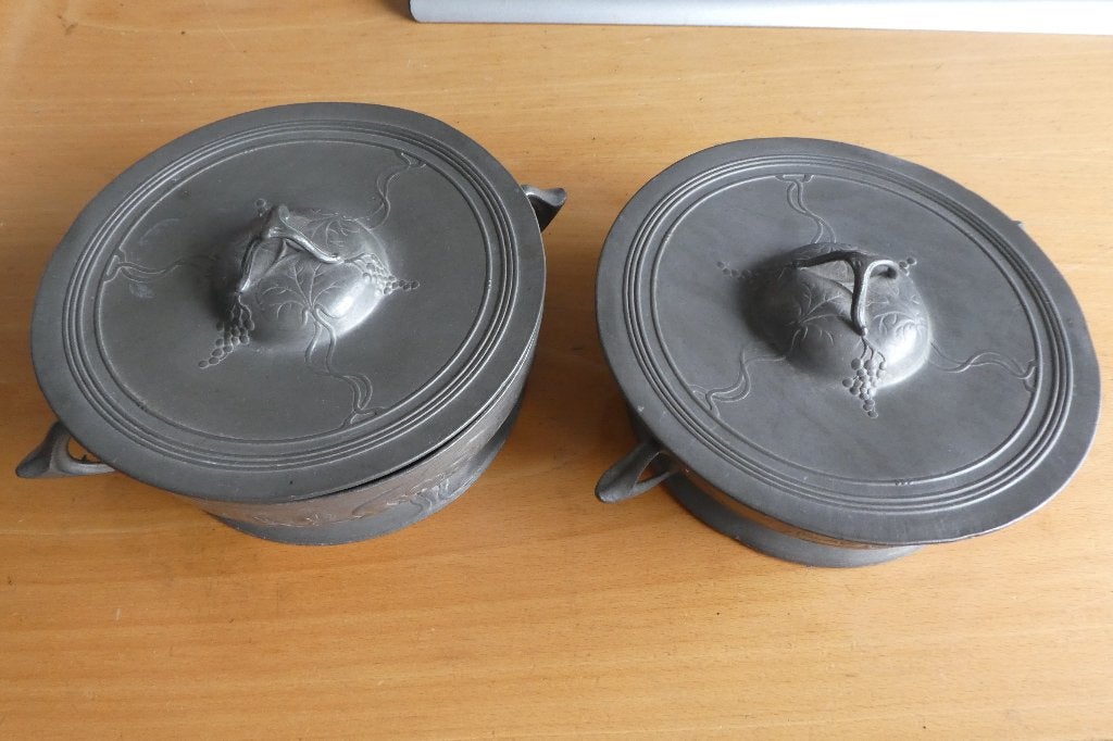 Tinnen schalen met deksel, Ophalen, Overige materialen, Gebruikt, Schaal
