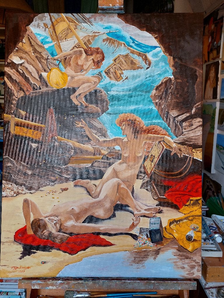 impressionisme feestvierende naakte nymphen sign van langen, Ophalen of Verzenden