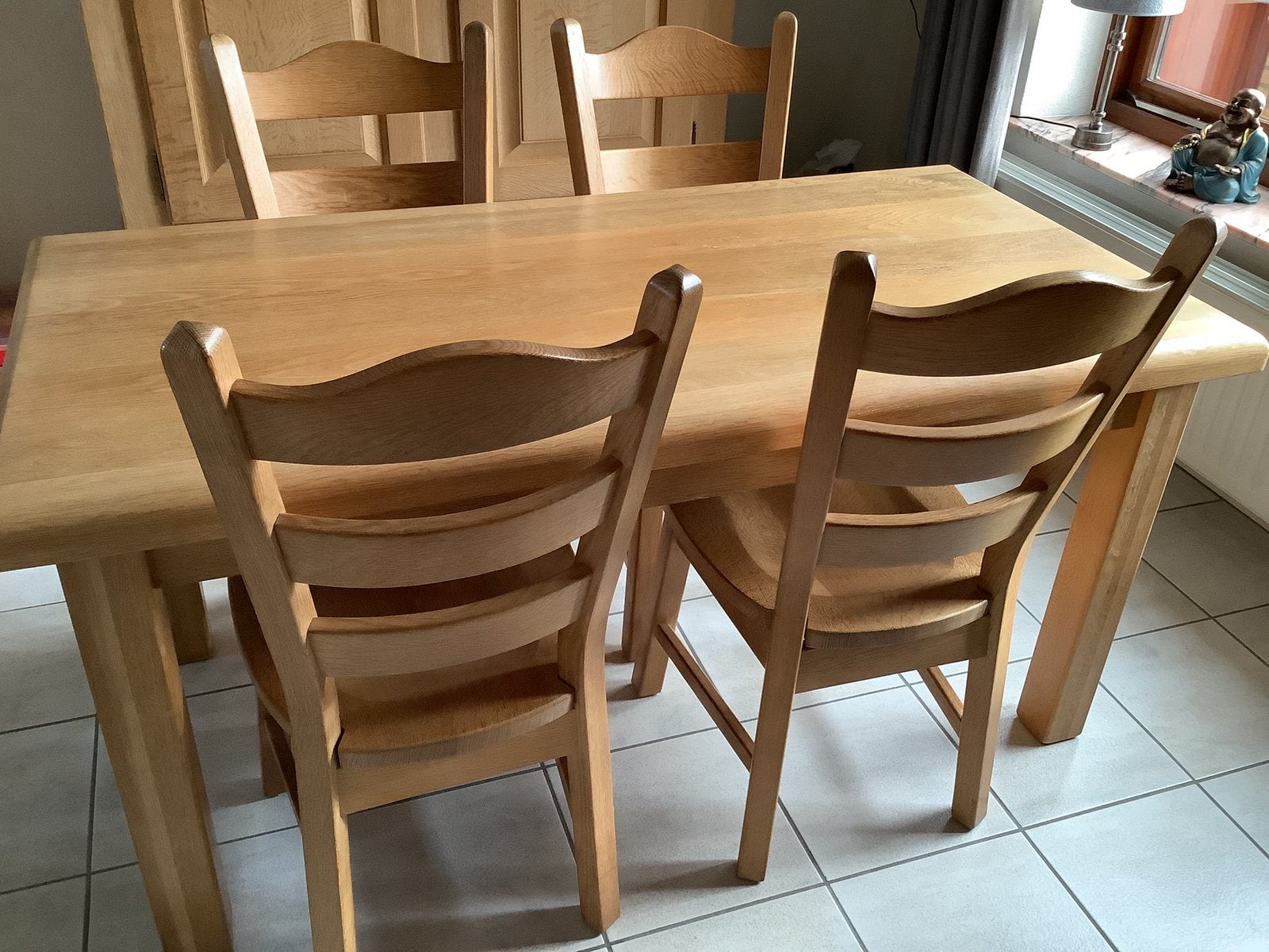 Massief eiken eetkamer, Ophalen, Gebruikt, 4 tot 6 stoelen
