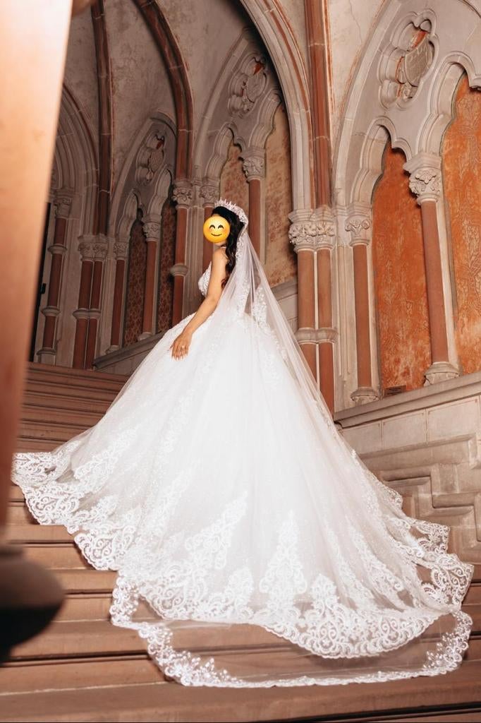 Luxe Prinsessen Bruidsjurk + Tiara + Sieraden, Ophalen of Verzenden, Zo goed als nieuw, Wit, Trouwjurk