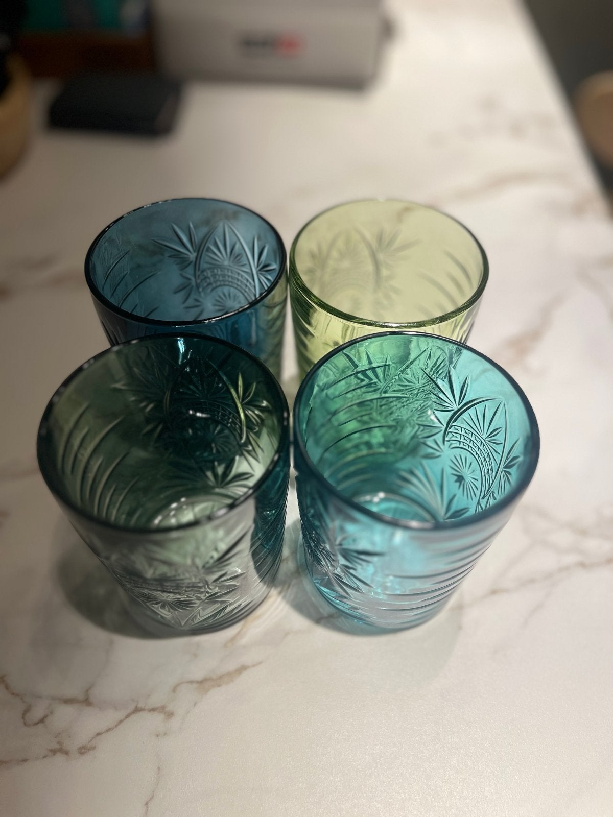 Set van 4 Royal Leerdam glazen met geslepen patroon, Huis en Inrichting, Glas of Glazen, Overige merken, Vintage, Ophalen of Verzenden