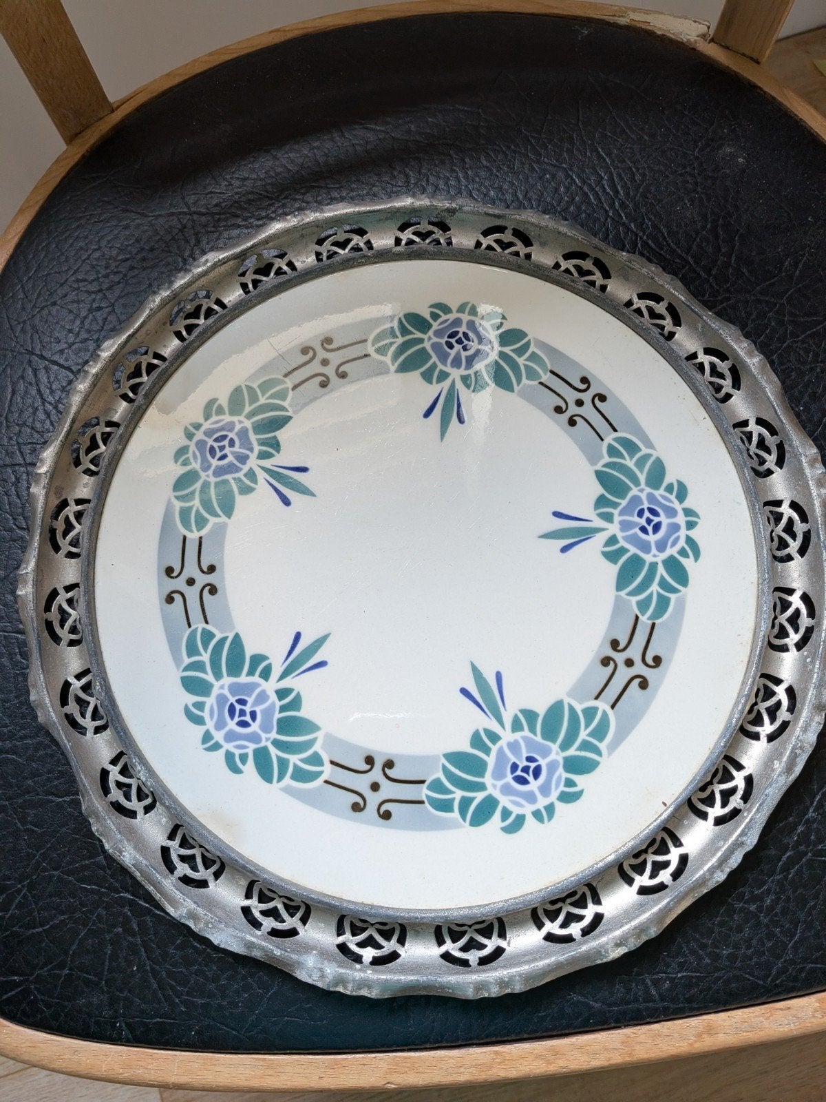 mooi art deco bord met ijzeren rand, Ophalen of Verzenden