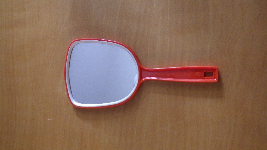 mooie oranje vintage handspiegel, Ophalen of Verzenden, Overige typen