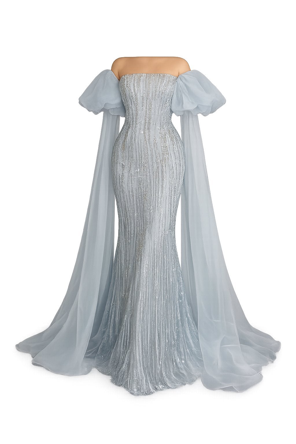Elegante huur Avondjurk met Glitters en Off-Shoulder Mouwen, Maat 38/40 (M), Nieuw, Onder de knie, Verzenden