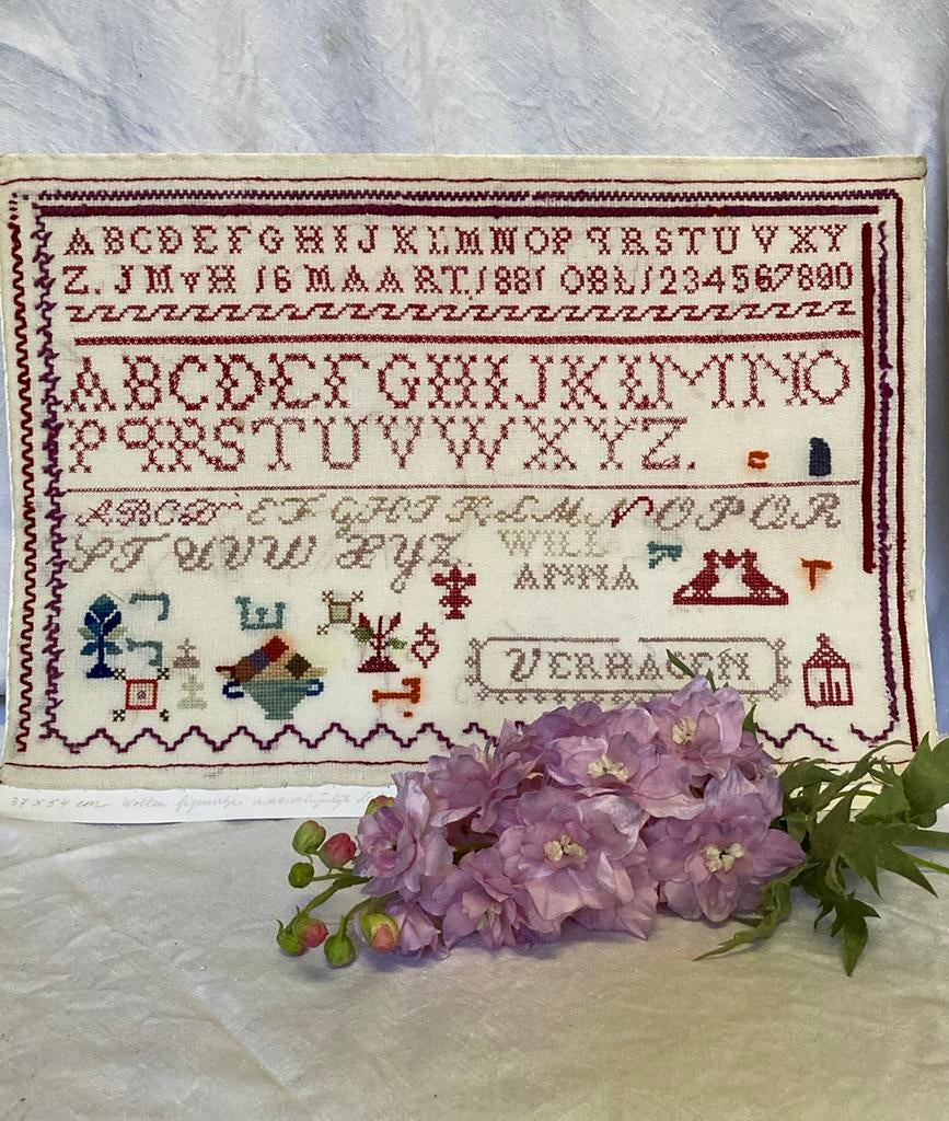 Antieke merklap 1881, Antiek en Kunst, Antiek | Kleden en Textiel, Ophalen of Verzenden