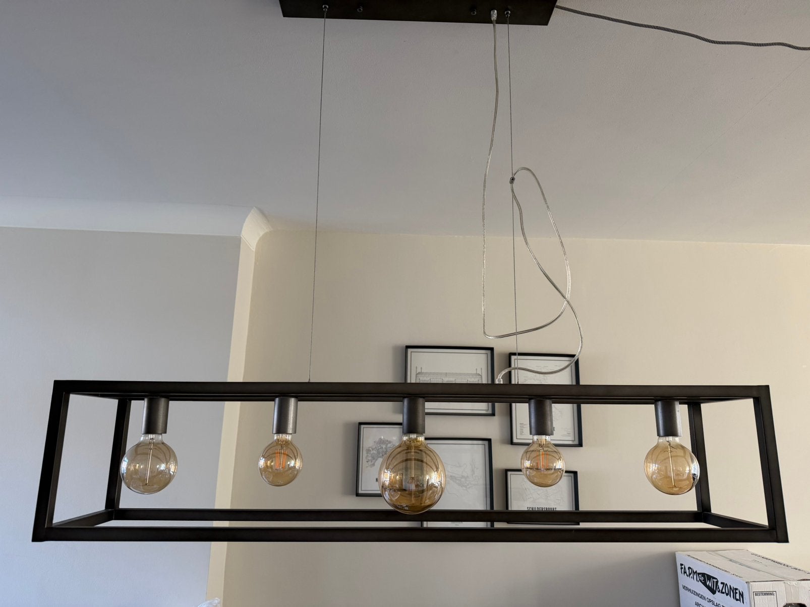 Industriele hanglamp met 5 lampen, Ophalen, Zo goed als nieuw, Overige typen