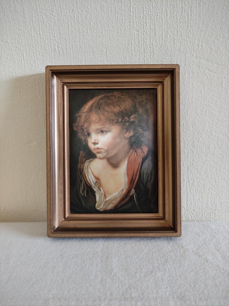 Vintage schilderijtje zeefdruk op zijde/Frankrijk/jongen., Huis en Inrichting, Woonaccessoires | Schilderijen, Tekeningen en Foto's