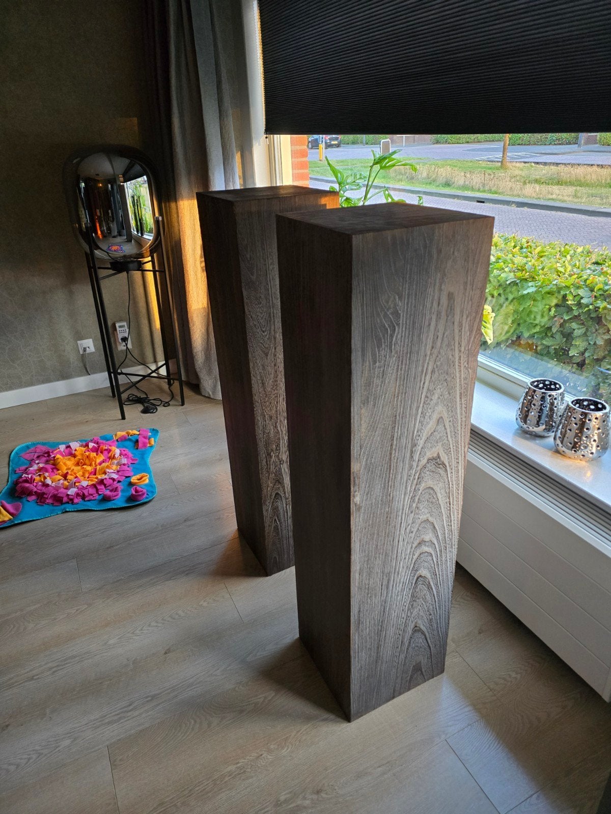 2x Wengé Zuilen / Pilaren (plantenstandaard) 30x30x120cm, Ophalen, Zo goed als nieuw