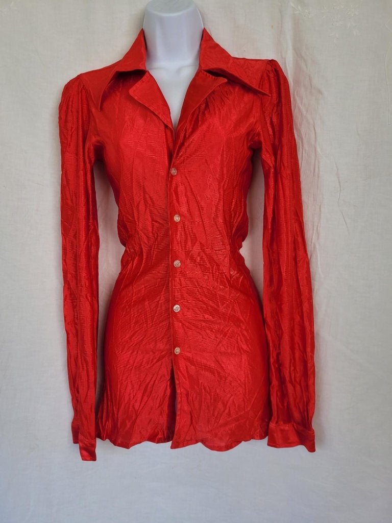 2x Vel rood jaren '70 overhemd mt 38, Kleding | Heren, ., Ophalen of Verzenden, Zo goed als nieuw, Maat 46 (S) of kleiner