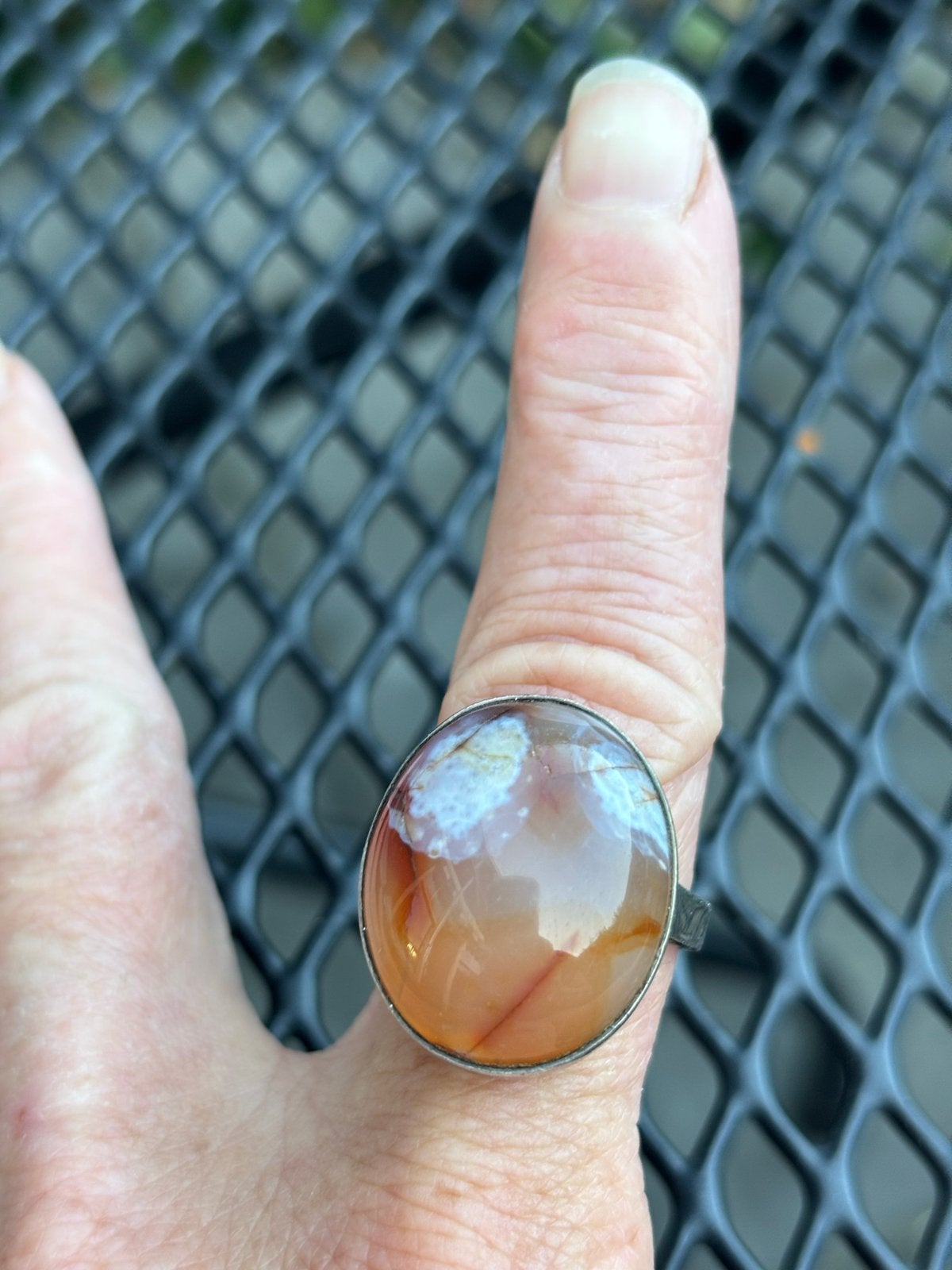 Vintage zilveren ring met agaat - 835 zilver, 20 of groter, Ophalen of Verzenden, Zo goed als nieuw, Met edelsteen