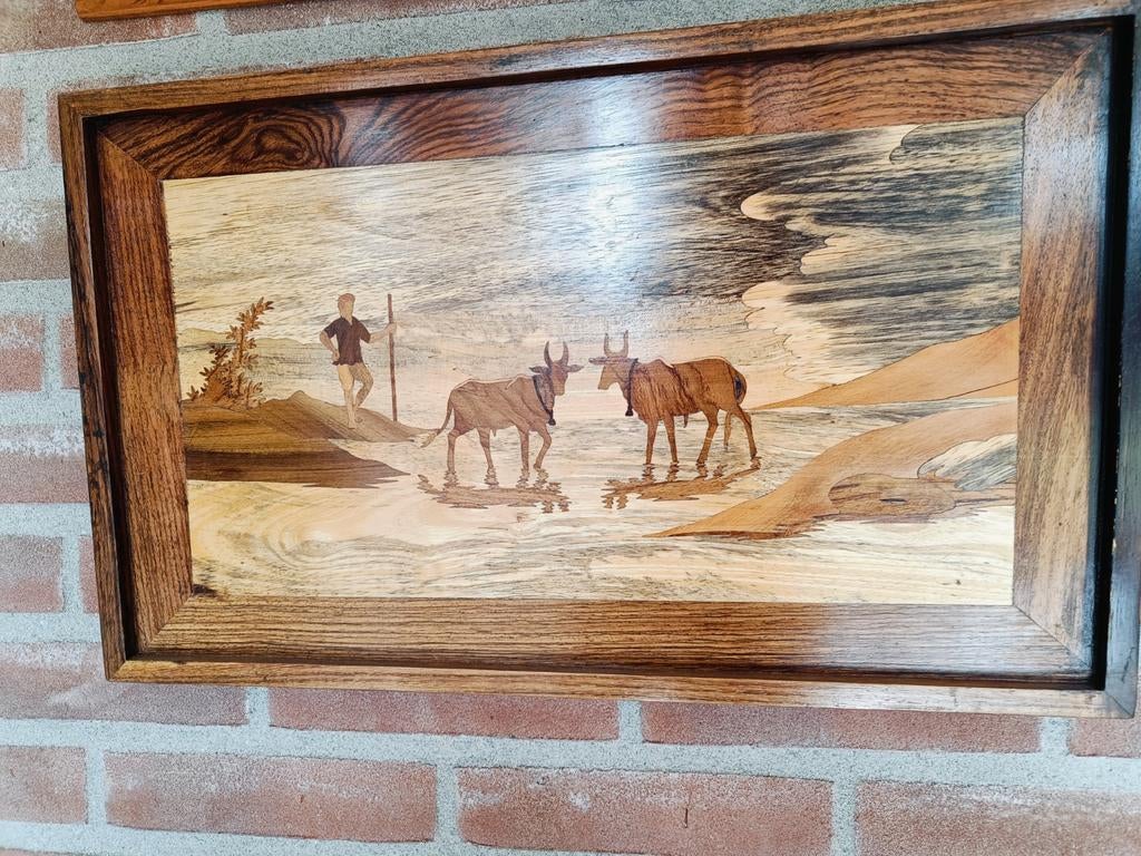 Uniek Indiaas houtsnijwerk: Herder met ossen, Antiek en Kunst, Ophalen of Verzenden