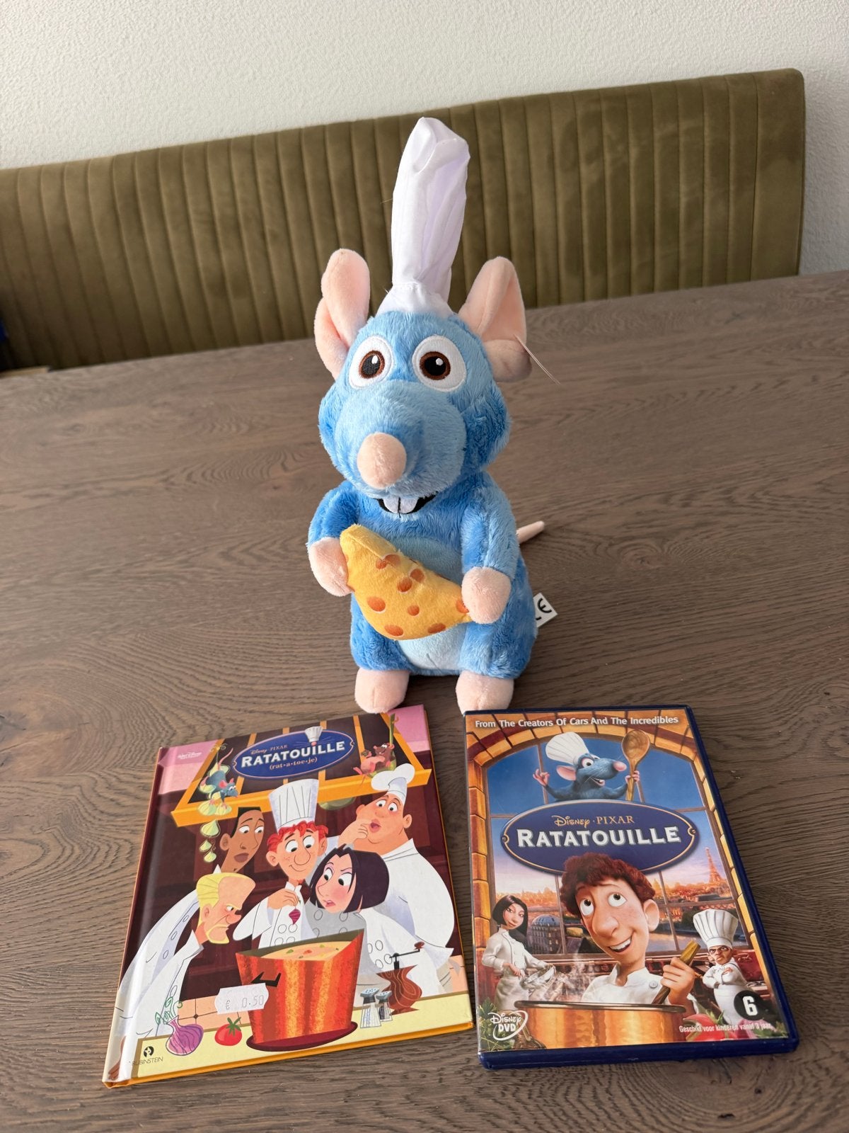 Ratatouille knuffel, boek en DVD set, Muis, Disney, Blauw, Ophalen of Verzenden