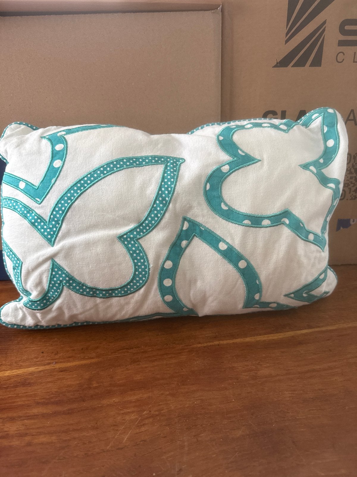 Sierkussen 25x40 cm met turquoise patroon, Huis en Inrichting, Overige merken, Gebruikt, Meerkleurig, Met print