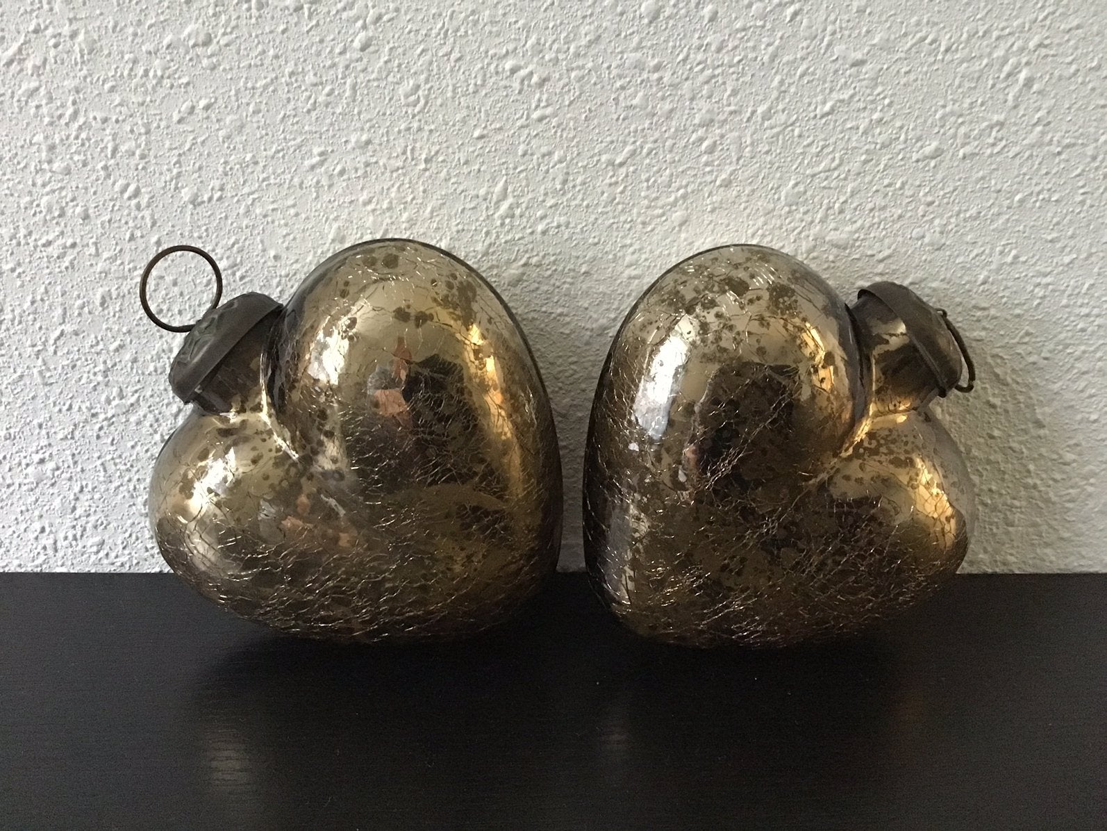 2 x Heksenbal, craquelé goudkleurige, hart vorm., Antiek en Kunst, Ophalen of Verzenden