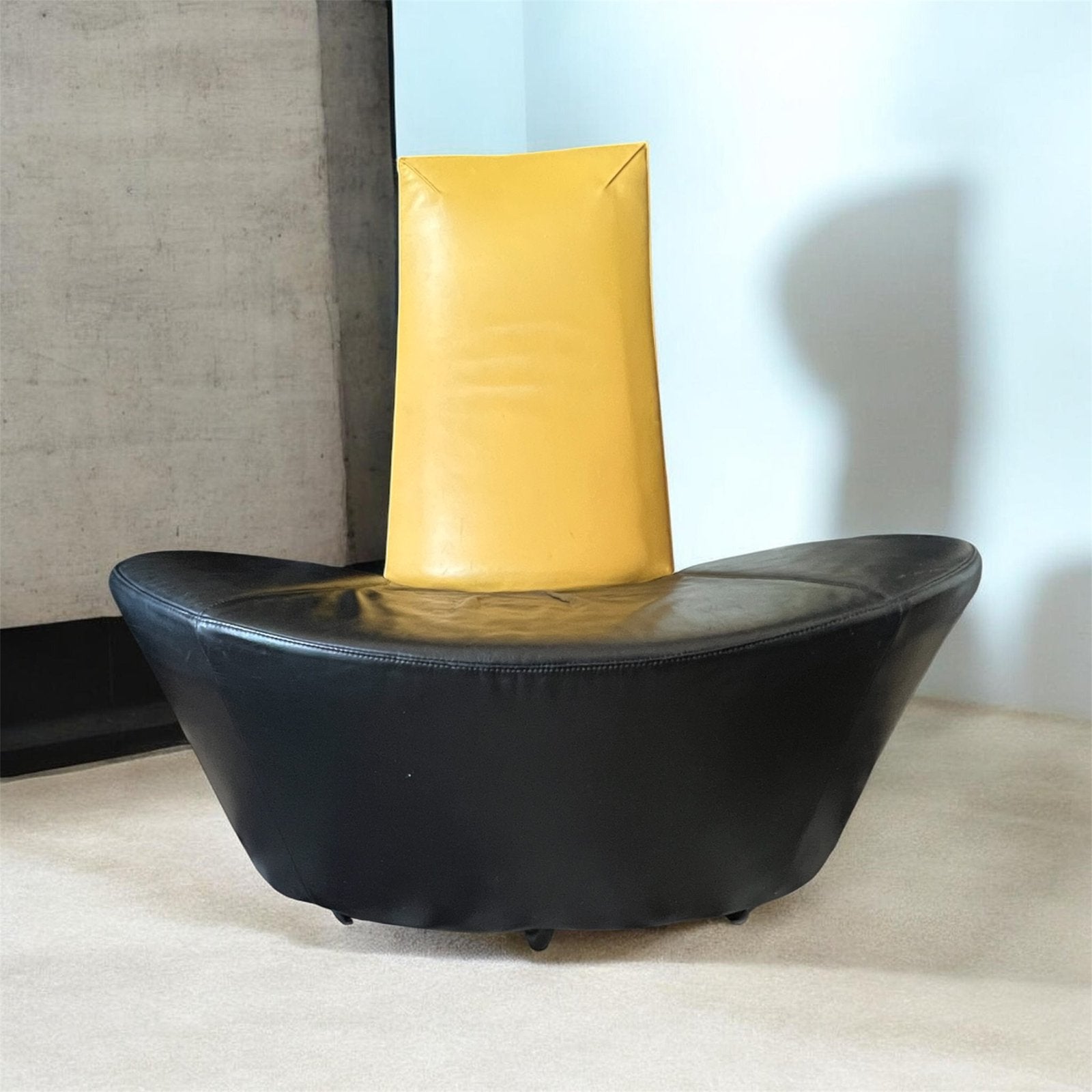 Prachtige vintage Montis design fauteuil jaren 80 zwart oker, Ophalen, Vintage modern designs, Minder dan 75 cm, Leer