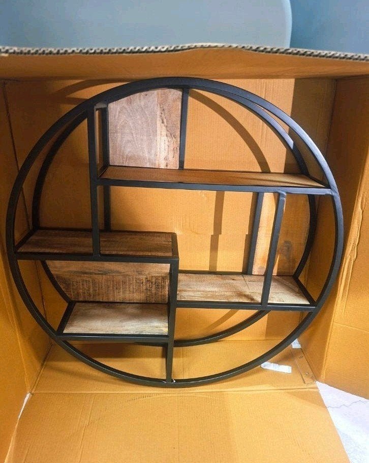 Rond wandrek zwart staal en mangohout - 80cm doorsnee, Ophalen, Nieuw