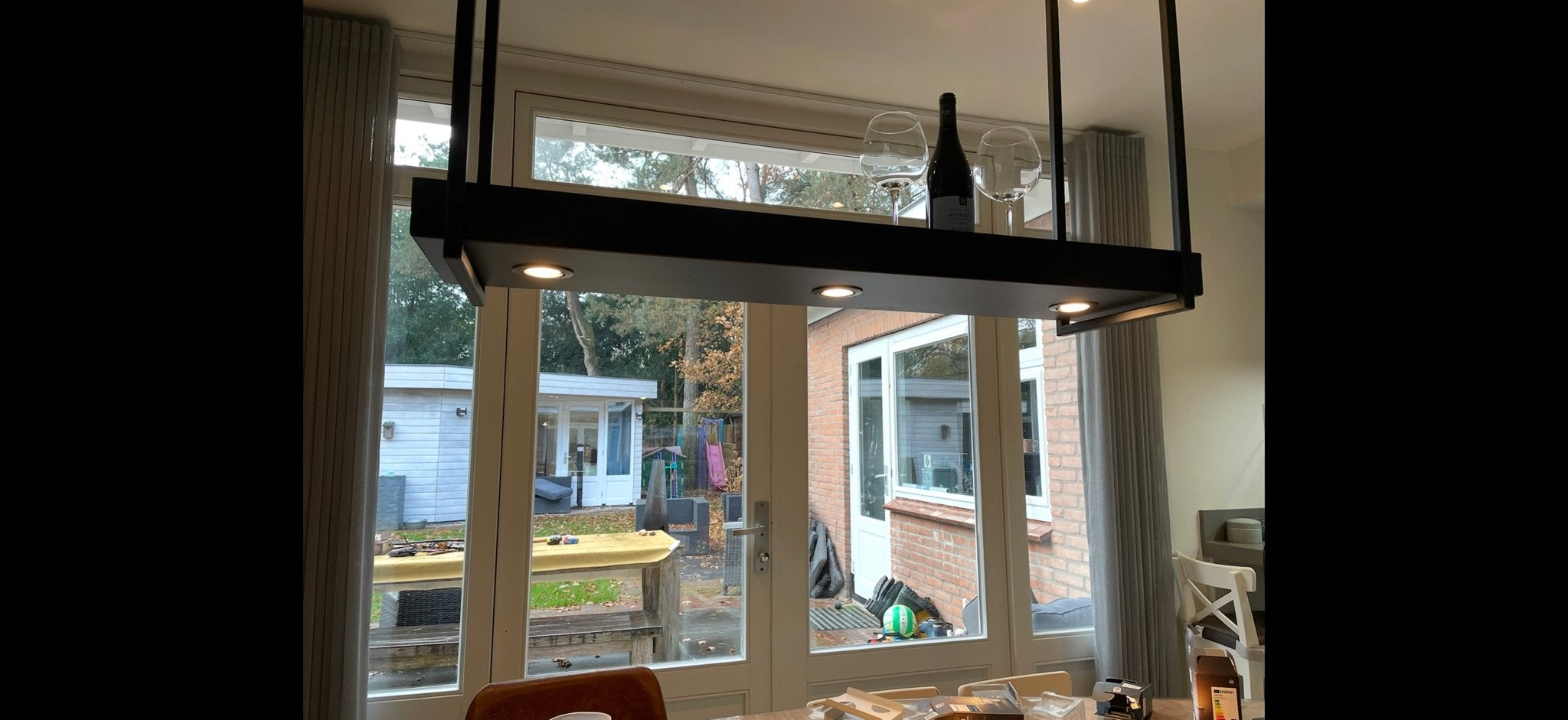 Stalen Industiele Hanglamp met 3 Lichtpunten, Huis en Inrichting, Lampen | Hanglampen, Gebruikt, Metaal, GU10, Ophalen