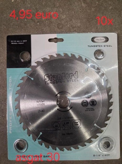 Zaagbladen 210 mm widia 40 tands per 10 stuks., Doe-het-zelf en Verbouw, Gereedschap | Zaagmachines, Cirkelzaag, Nieuw, Ophalen of Verzenden