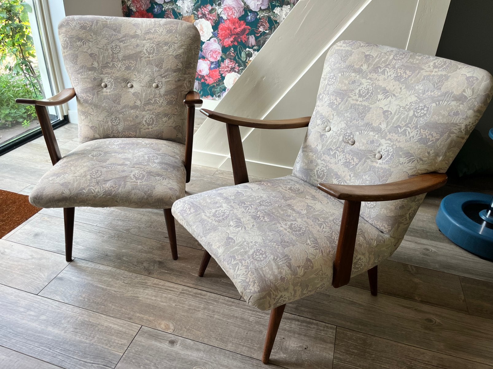 Twee vintage Deens design stoelen fauteuils, Ophalen, Gebruikt, 75 tot 100 cm, 50 tot 75 cm