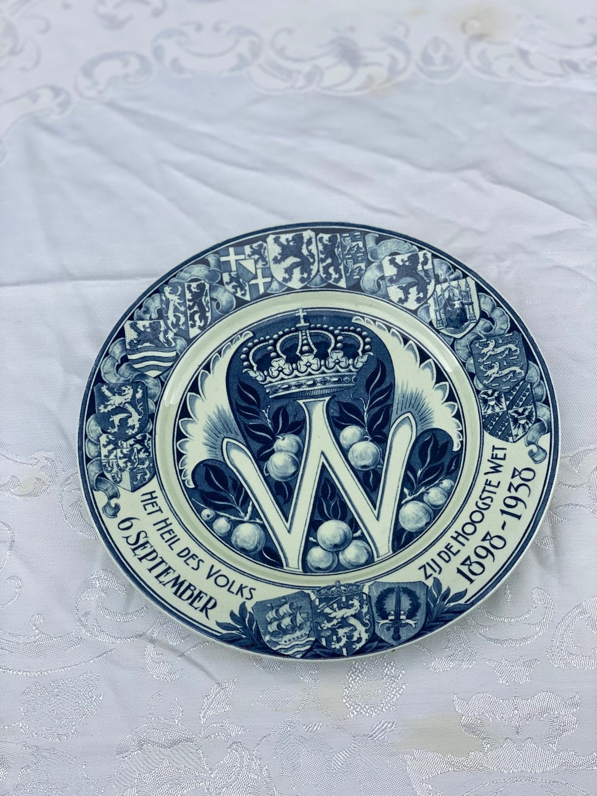 Gedenkbord Wilhelmina 1898-1938 Société Céramique, Ophalen of Verzenden