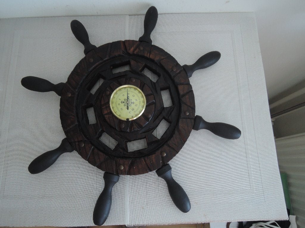 Heel groot houten (stuur) wiel met thermometer, Ophalen of Verzenden, Zo goed als nieuw, Binnenthermometer