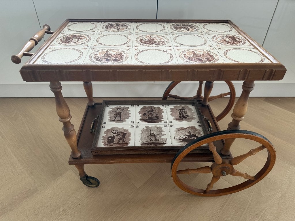 Vintage bar cocktail theewagen karretje + dienblad, Ophalen, Gebruikt