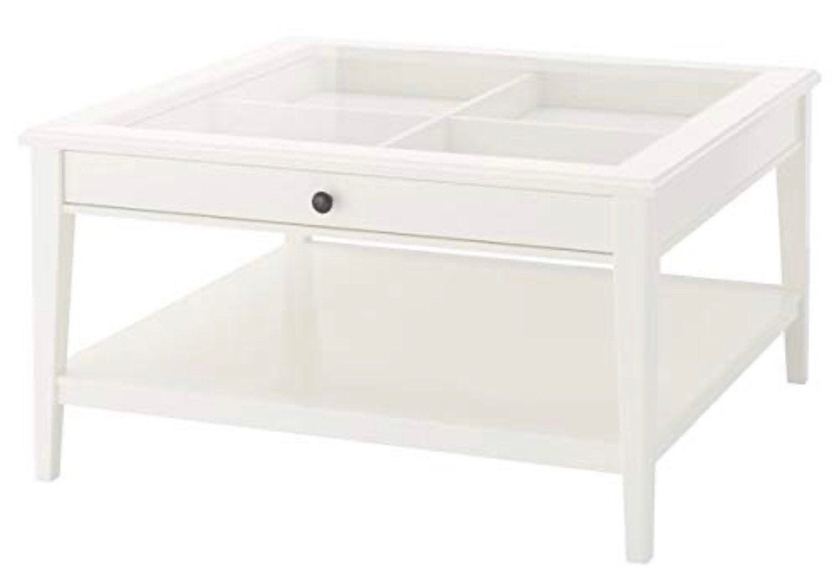 Salontafel Liatorp IKEA - Wit met Glasplaat, Huis en Inrichting, Ophalen, 50 – 75, Gebruikt, Vierkant