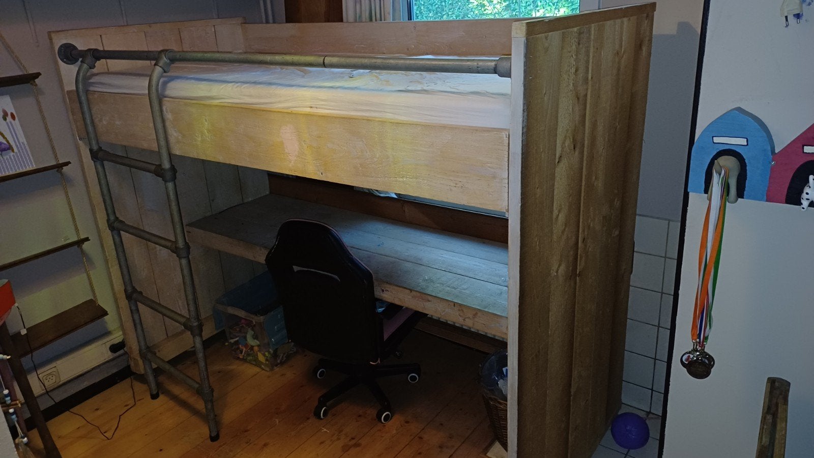 te koop steigerhouten hoogslaper, Ophalen, Gebruikt, Hoogslaper