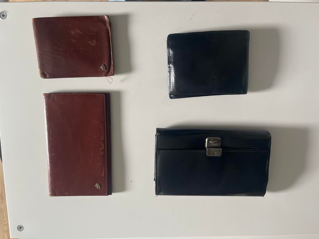 Partij van 4 portemonnees/etuis, leer, diverse kleuren, Overige merken, Gebruikt, Overige kleuren, Ophalen of Verzenden