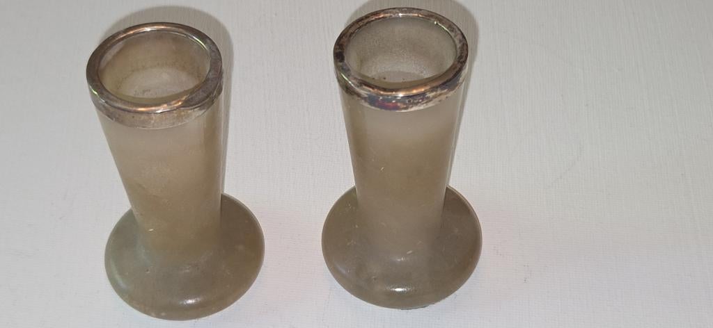 Zilver met alabast vaasjes Engels zilver, Ophalen of Verzenden, Zilver