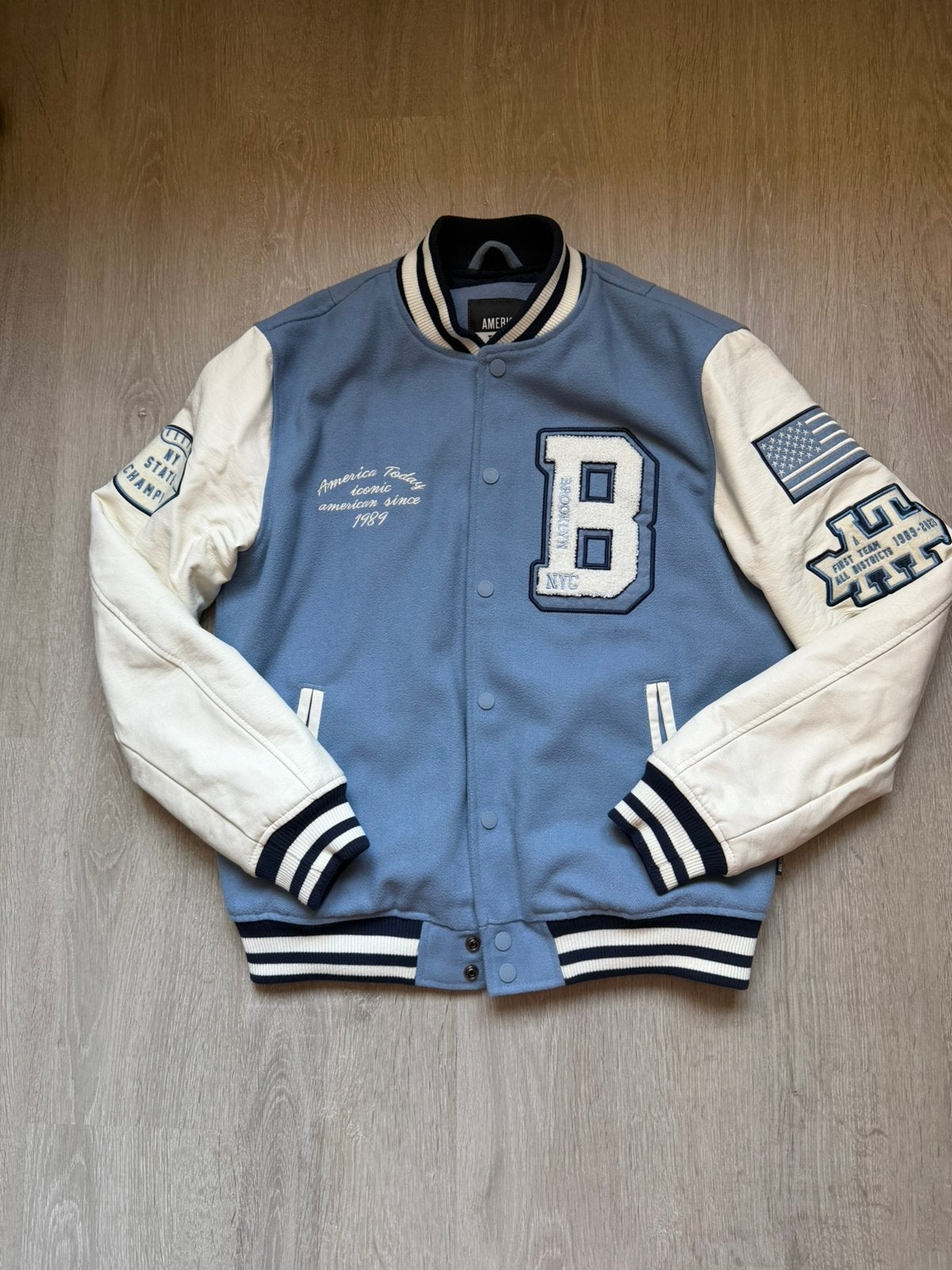 America Today varsity bomberjack blauw/wit maat XS, Ophalen of Verzenden, Zo goed als nieuw, Maat 34 (XS) of kleiner, Blauw