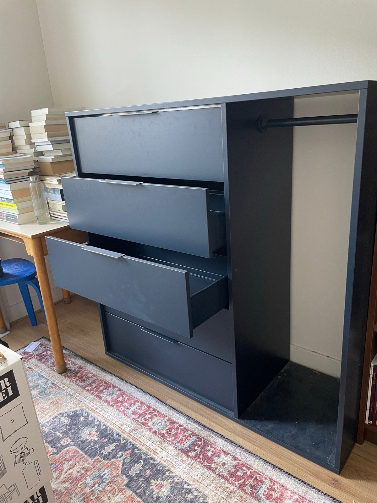 Blauwe IKEA NORDMELA ladekast met hangruimte, Ophalen, Gebruikt, 100 tot 150 cm, 100 tot 150 cm