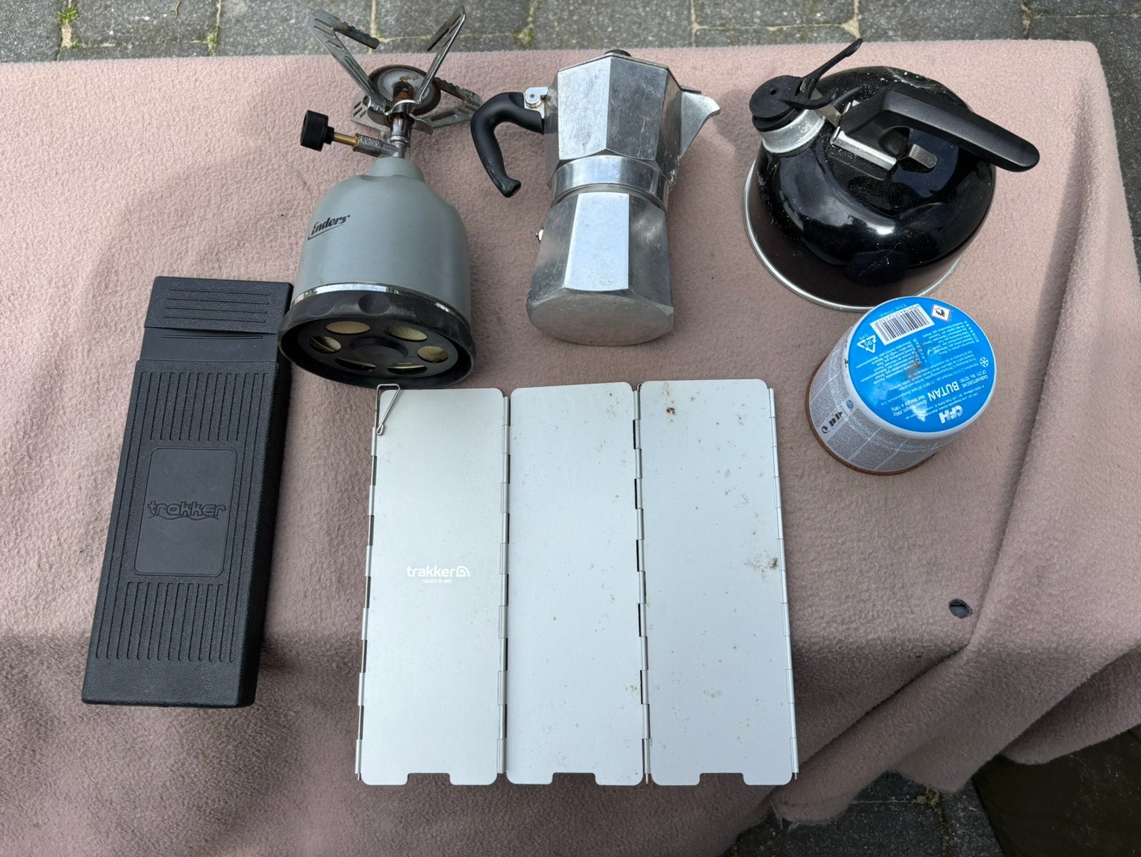 Gasstel, bialetti, trakker windscherm, fluitketel, Watersport en Boten, Ophalen of Verzenden, Gebruikt, Overige typen